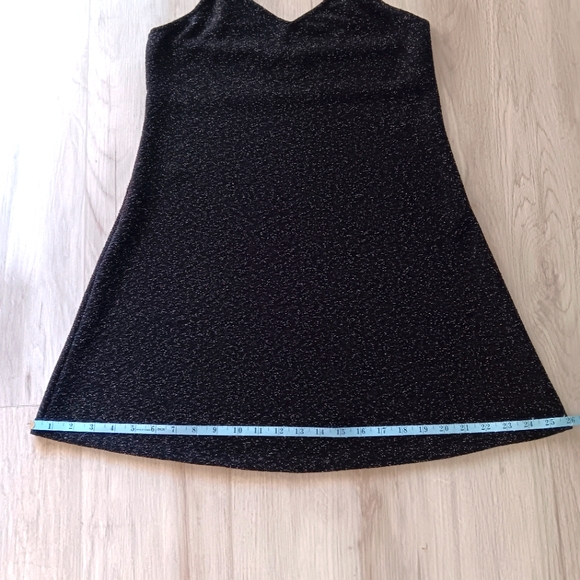Angie Slip Mini Dress Black Silver Metallic Shimmer Spaghetti Strap Low V Medium - Picture 8 of 14